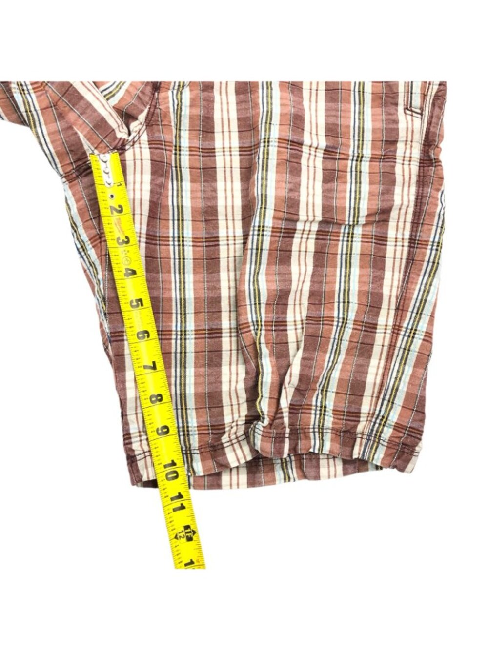 Tommy Bahama Men's Linen/Silk Flat Front Shorts Brown/Teal Plaid • Size 33 - Picture 6 of 7